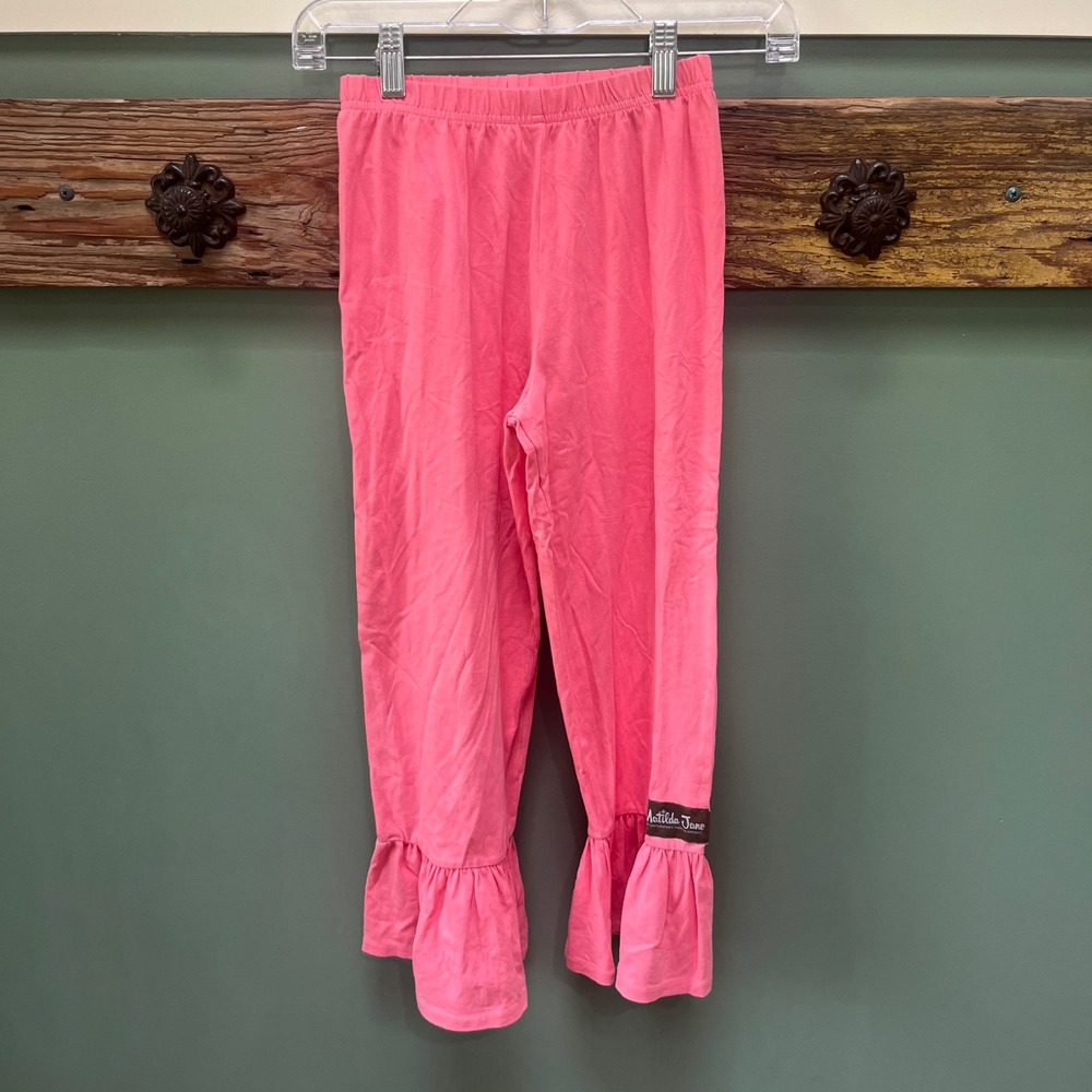 Matilda Jane Girls Pink Ruffle Hem Leggings Size 8 Cotton Blend Stretch Pants
